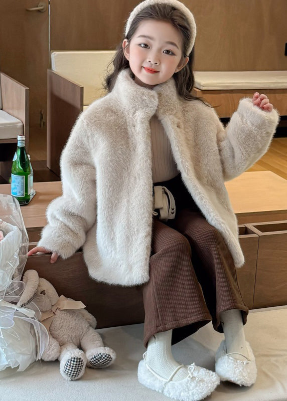 Manteau en velours et vison pour fille, joli col montant rose, hiver TG022