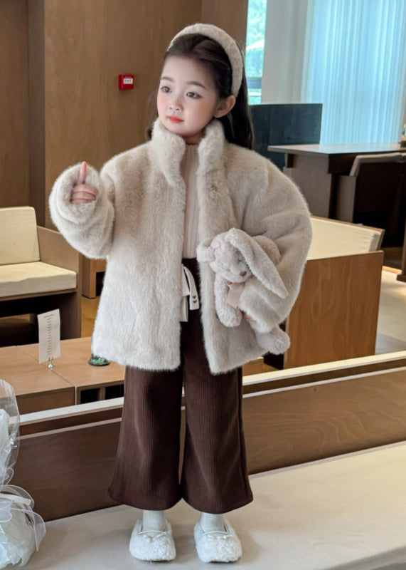 Manteau en velours et vison pour fille, joli col montant rose, hiver TG022