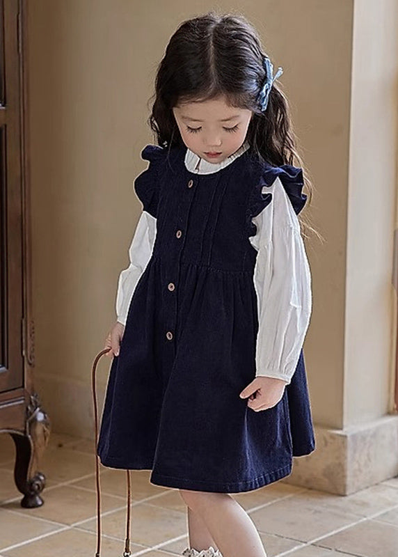 Ensemble deux pièces robe longue et chemise à volants et manches bouffantes pour fille, motif patchwork TR017