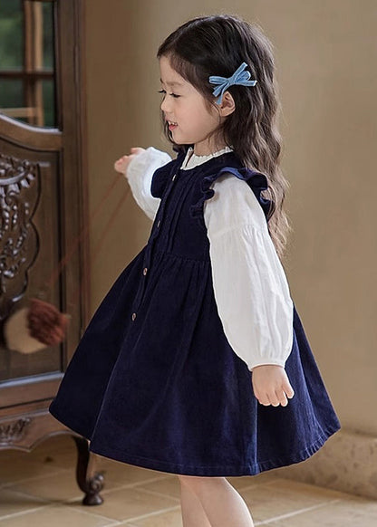 Ensemble deux pièces robe longue et chemise à volants et manches bouffantes pour fille, motif patchwork TR017