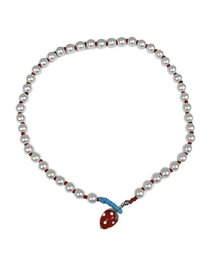 Princess Pearl Alloy Necklace Strawberries White Cute
