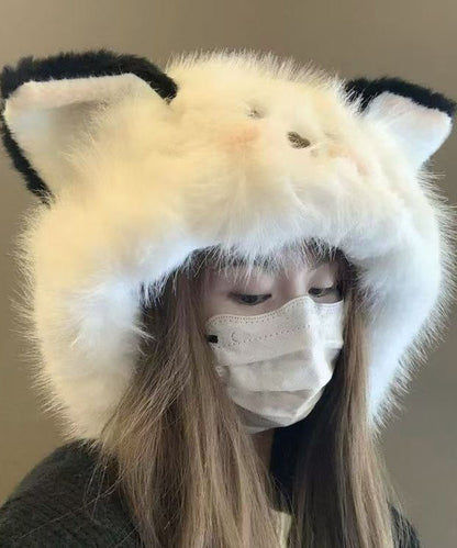 Joli chapeau bob blanc à lacets en fausse fourrure épaisse et chaude RB055