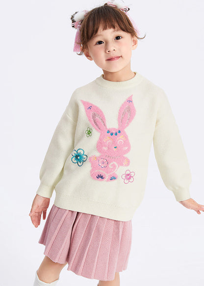 Pulls en tricot de coton patchwork à col rond blanc pour enfants, mignons, hiver WL039