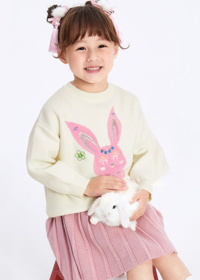 Pulls en tricot de coton patchwork à col rond blanc pour enfants, mignons, hiver WL039