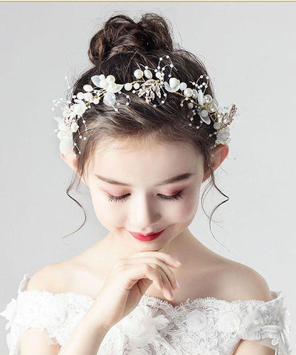 Jolie couronne florale en tulle blanc avec perles pour enfants IU042