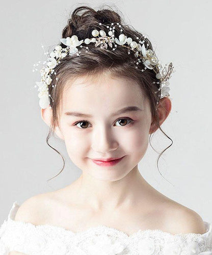 Jolie couronne florale en tulle blanc avec perles pour enfants IU042