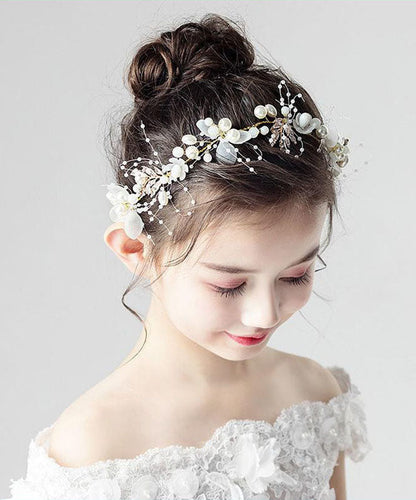 Jolie couronne florale en tulle blanc avec perles pour enfants IU042