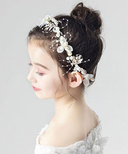 Jolie couronne florale en tulle blanc avec perles pour enfants IU042