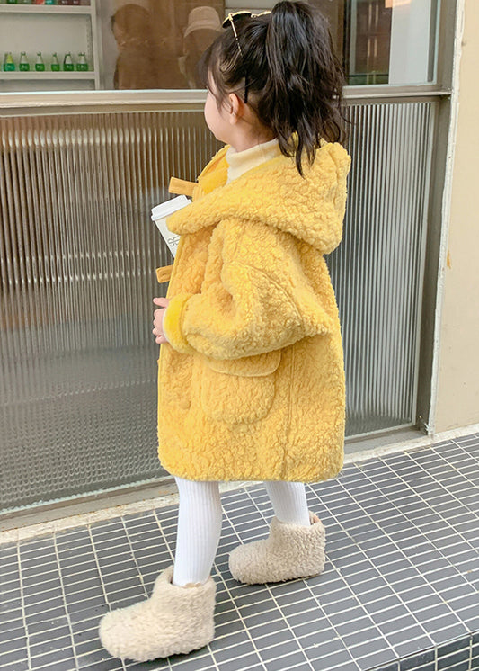 Manteau long en fausse fourrure pour enfants avec fermeture éclair jaune mignon en patchwork pour l'hiver WL029