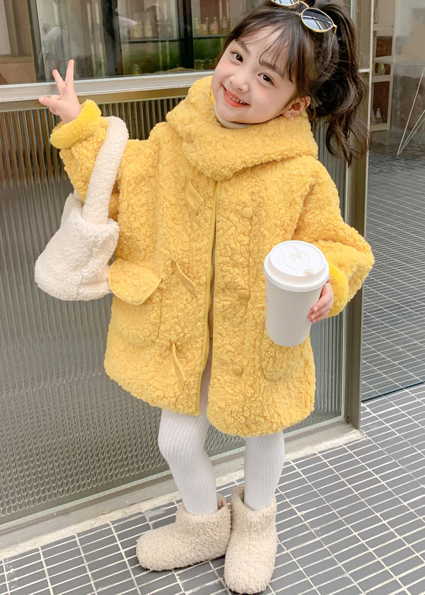 Manteau long en fausse fourrure pour enfants avec fermeture éclair jaune mignon en patchwork pour l'hiver WL029