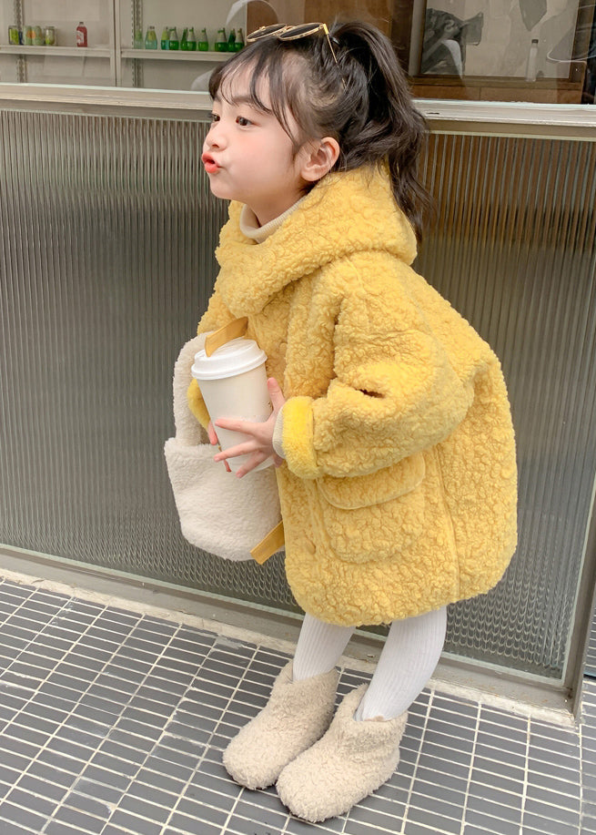 Manteau long en fausse fourrure pour enfants avec fermeture éclair jaune mignon en patchwork pour l'hiver WL029