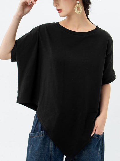 T-shirt ample irrégulier 100 % coton pour femme grande taille AS1061