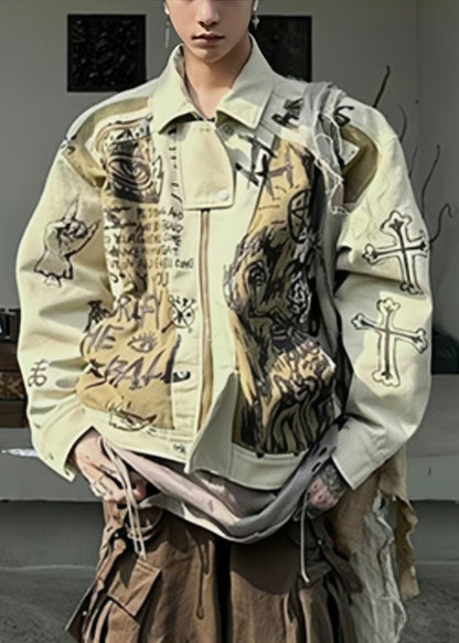 Herbst Patchwork Baumwolle Mäntel Druck Herren Männer Apricot DIY