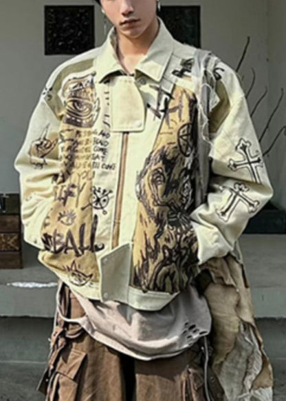 Herbst Patchwork Baumwolle Mäntel Druck Herren Männer Apricot DIY