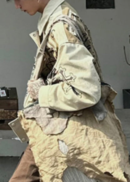 Herbst Patchwork Baumwolle Mäntel Druck Herren Männer Apricot DIY