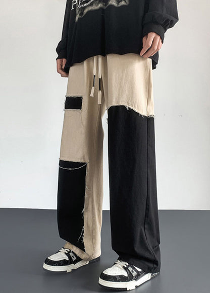 Casual Cotton Patchwork Mens Clothing DIY Pants Asymmetrical