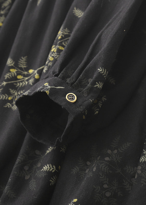 Print Maxi Frühling Leinen DIY Kleider Schwarz Übergroß