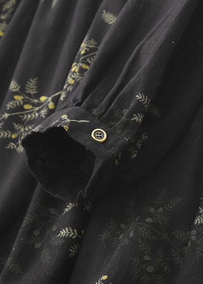Print Maxi Frühling Leinen DIY Kleider Schwarz Übergroß