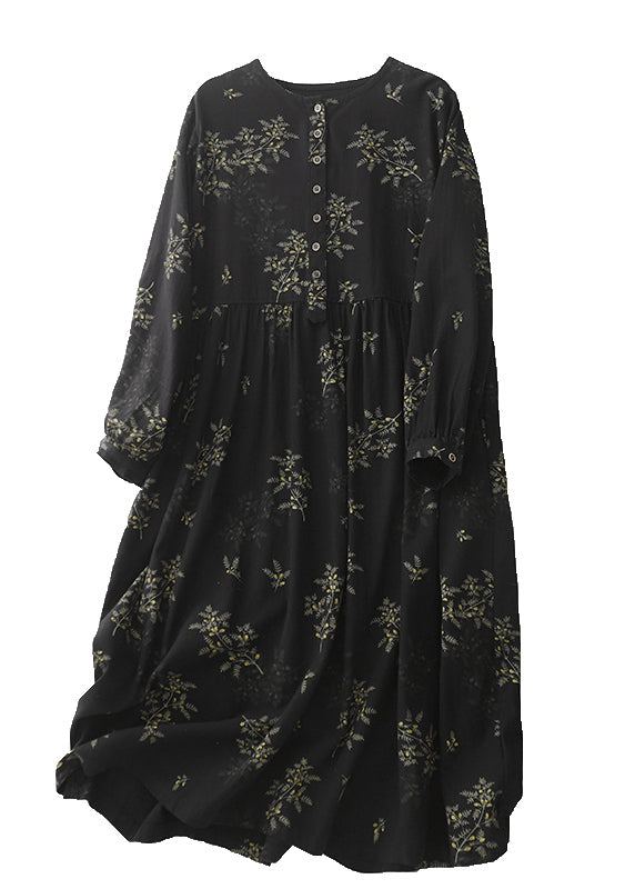 Print Maxi Frühling Leinen DIY Kleider Schwarz Übergroß