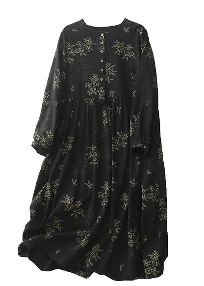 Print Maxi Frühling Leinen DIY Kleider Schwarz Übergroß