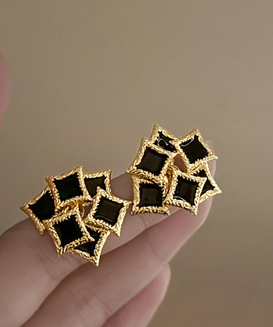 DIY Black Sterling Silver Overgild Drip Glaze Geometry Stud Earrings YX020