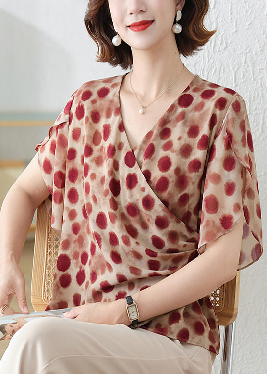 Shirts Print Rot Ziegel DIY Chiffon Sommer Asymmetrische