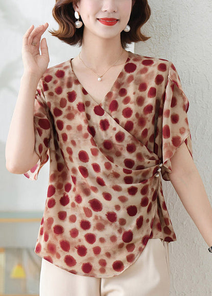Shirts Print Rot Ziegel DIY Chiffon Sommer Asymmetrische