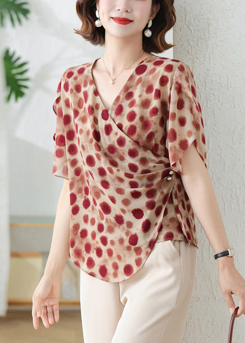 Shirts Print Rot Ziegel DIY Chiffon Sommer Asymmetrische