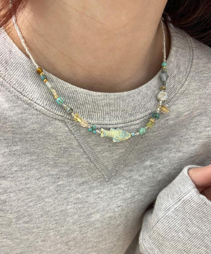 Collier de perles graduées en forme de petit poisson en blocs de couleurs à faire soi-même QJ003