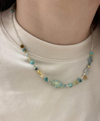 Collier de perles graduées en forme de petit poisson en blocs de couleurs à faire soi-même QJ003