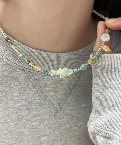 Collier de perles graduées en forme de petit poisson en blocs de couleurs à faire soi-même QJ003