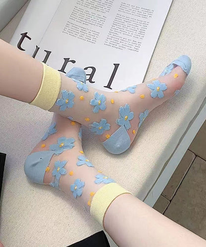 Chaussettes mi-mollet en maille transparente à motif jacquard floral DIY KJ047