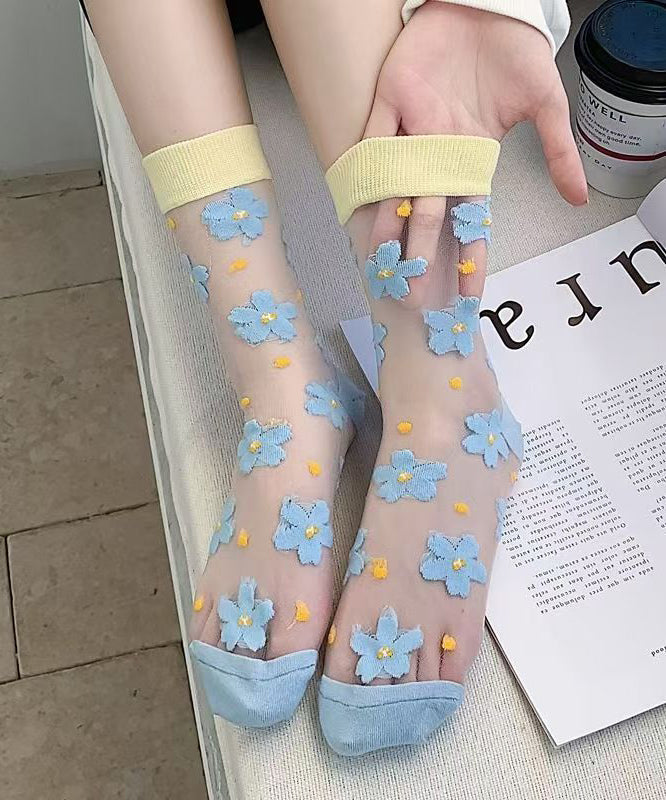 DIY Floral Jacquard Sheer Mesh Mid Calf Socks KJ047