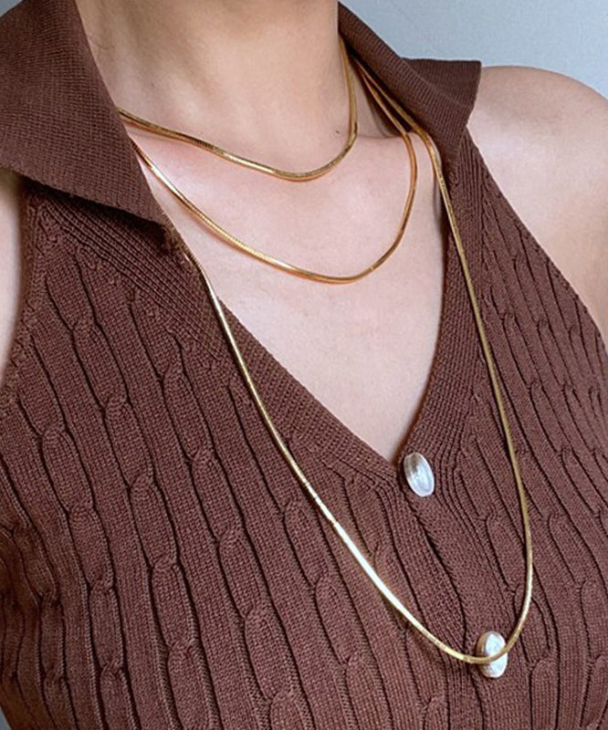 DIY Gold Stainless Steel Bilayer Sweater Necklace MM077