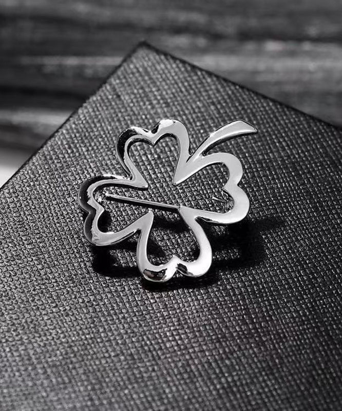 DIY Gold Stainless Steel Four Leaf Clover Hollow Out Brooches WP001