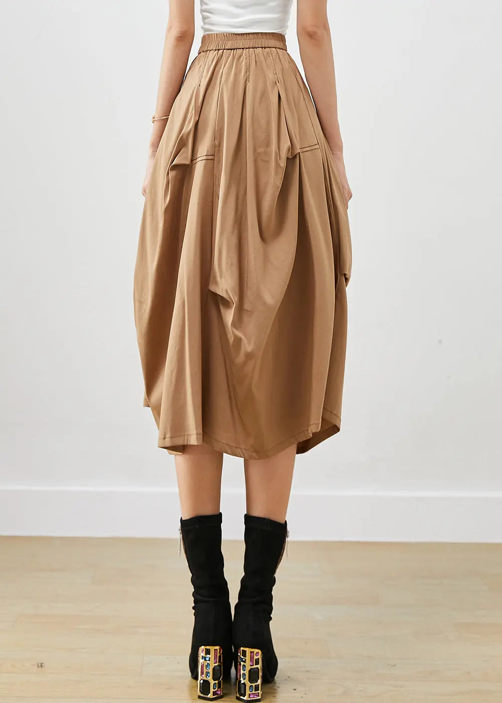 DIY Khaki Asymmetrical Oversized Cotton Skirt Fall Ada Fashion