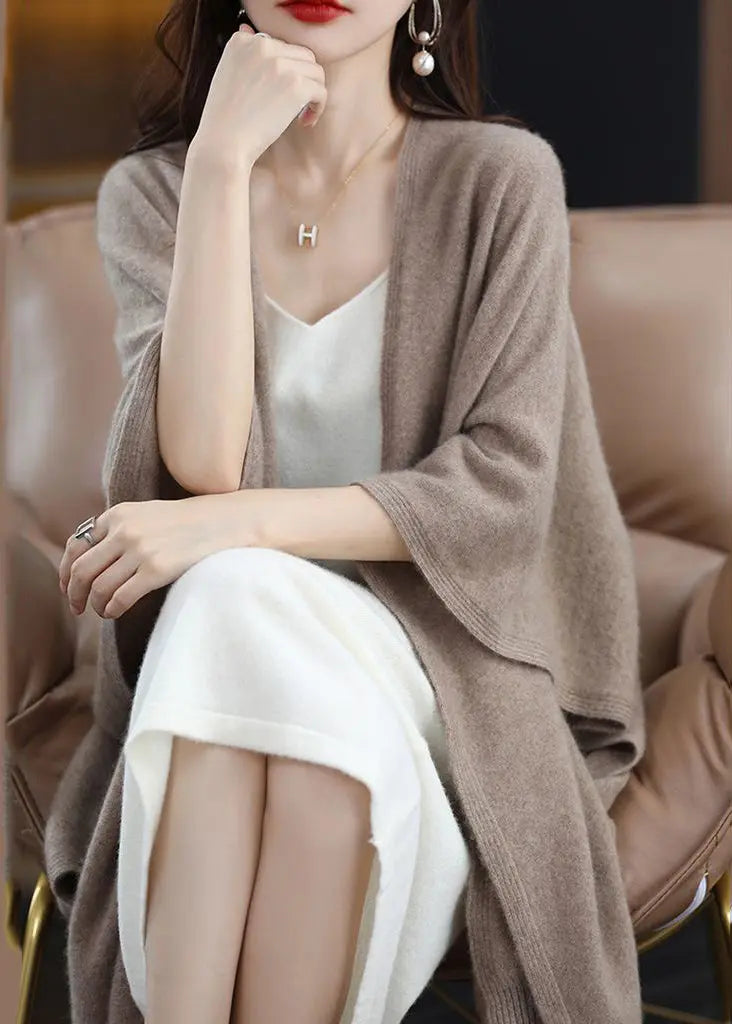 DIY Khaki Oversized Knit Shawl Cardigans Spring Ada Fashion