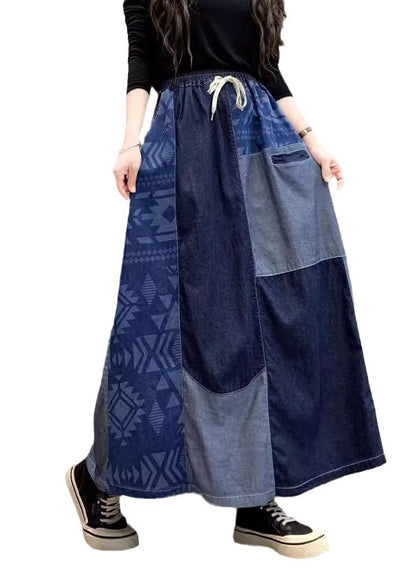Jupe d'été en jean patchwork asymétrique bleu marine