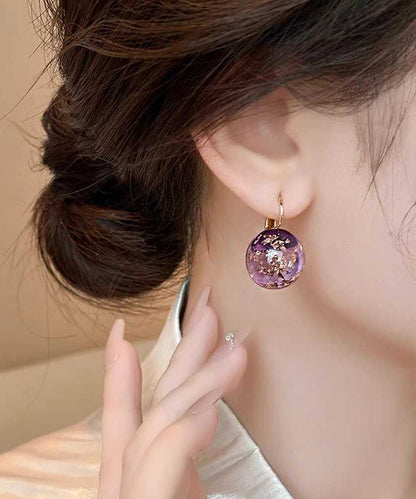 DIY Purple Sterling Silver Overgild Gem Stonel Hoop Earrings WZ010