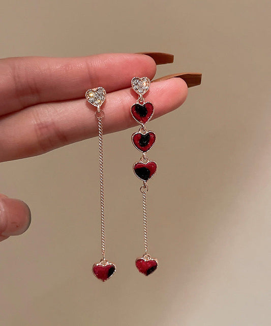 Liebe Rot Zirkon Sterling DIY Quaste Silber Legierung Asymmetrische