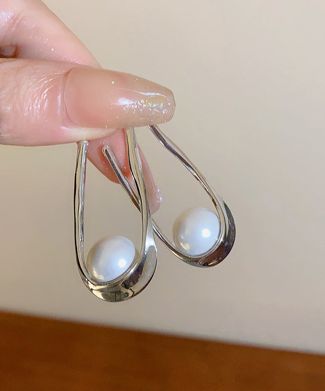 DIY Silk Alloy Pearl Asymmetrical U Shaped Hoop Earrings ZZ025