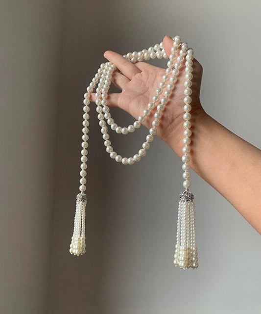 Collier DIY en perles blanches et pompons en alliage gradué