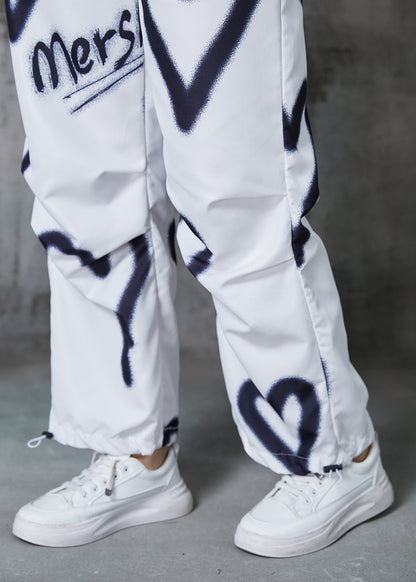 Pantalon en coton avec cordon de serrage et peinture d'amour blanc DIY Printemps AL1015