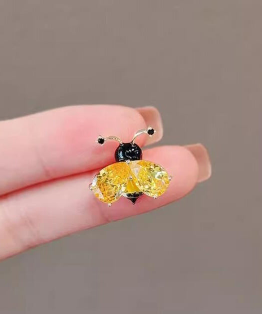 DIY Yellow Alloy Crystal Little Bee Brooches QD042