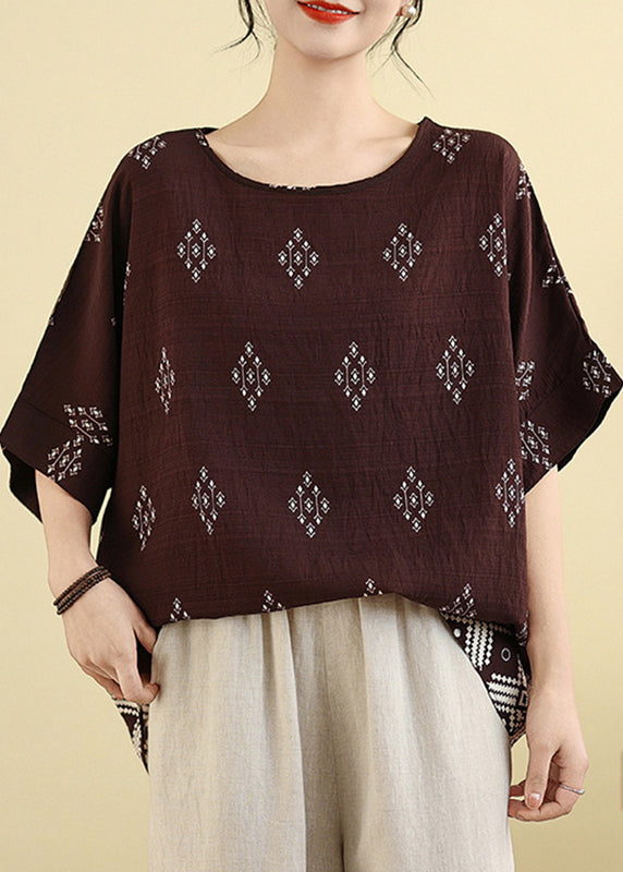 Dark Short Shirt T Sleeve Print Brown Casual