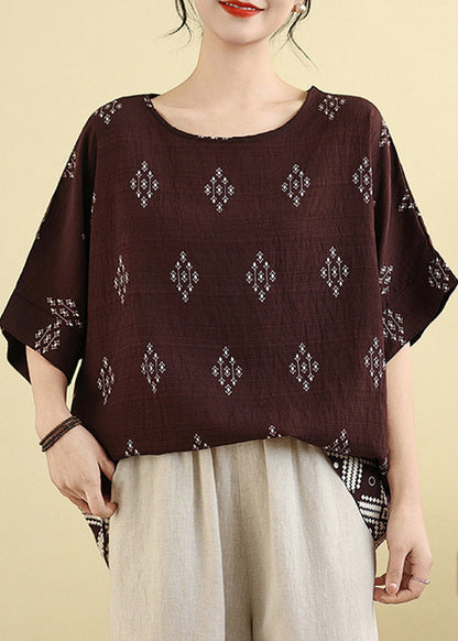 Dark Short Shirt T Sleeve Print Brown Casual