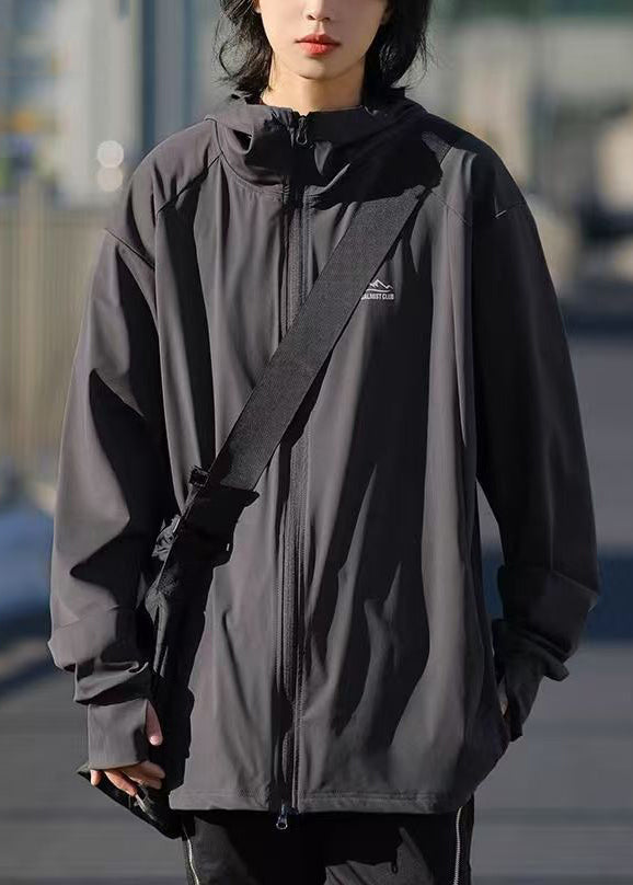 Manteau à capuche zippé en soie unie Ice 50+ foncé pour homme, gris UPF