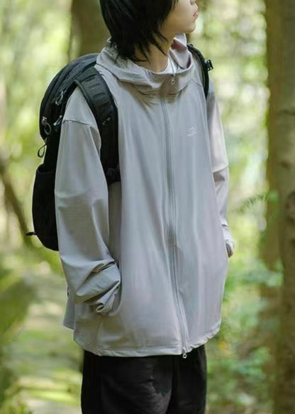 Manteau à capuche zippé en soie unie Ice 50+ foncé pour homme, gris UPF