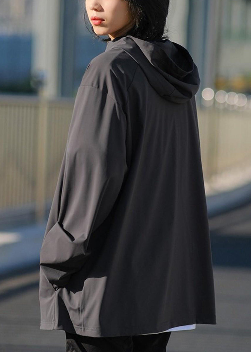 Manteau à capuche zippé en soie unie Ice 50+ foncé pour homme, gris UPF