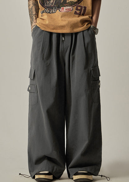 Pantalon taille élastique Spring Beam pour homme, gris, coton, poches foncées